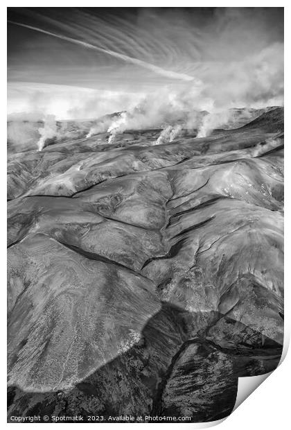 Aerial of hot springs Iceland volcanic Landmannalaugar  Print by Spotmatik 