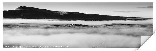 Aerial Panoramic of Icelandic early morning mist Print by Spotmatik 