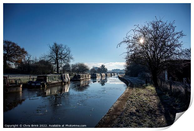 Sunrise in winter at Trent and Mersey canal in Cheshire UK Print by Chris Brink
