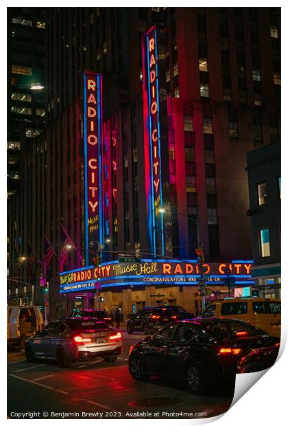 Radio City Music Hall At Night  Print by Benjamin Brewty