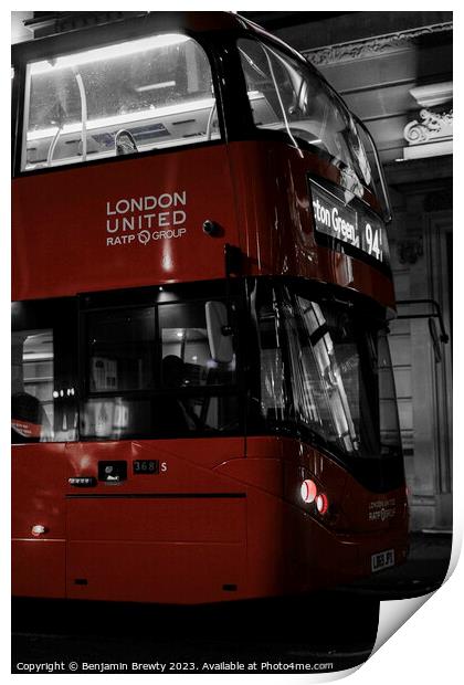 London Bus Colour Pop Print by Benjamin Brewty