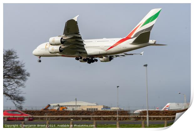 Emirates A380 Print by Benjamin Brewty