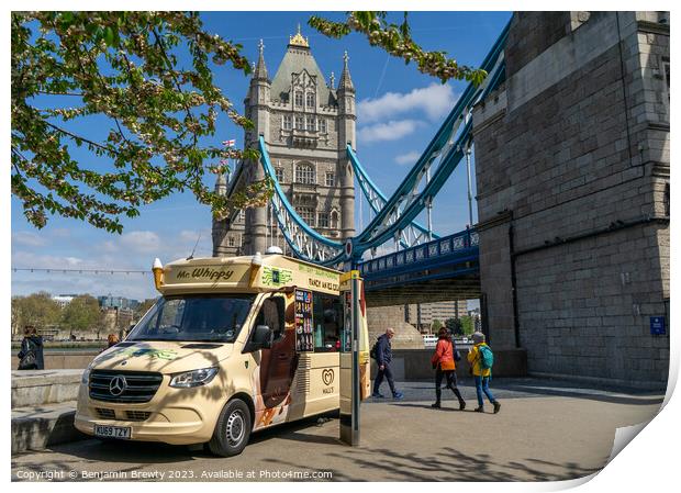 Ice Cream Van At Tower Bridge Print by Benjamin Brewty