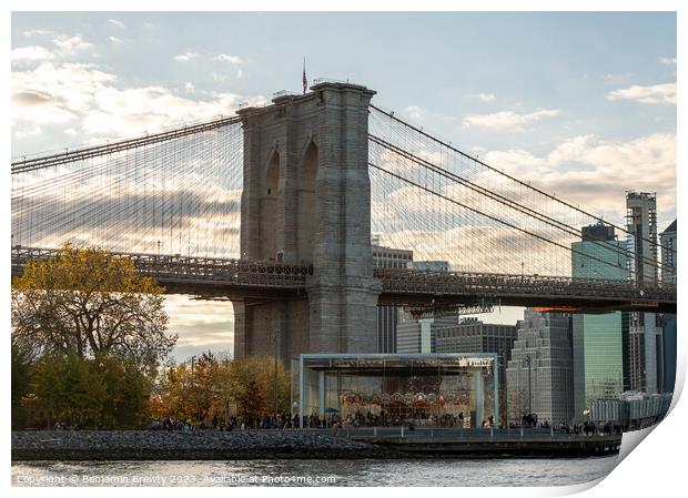 Brooklyn Bridge Sunset Print by Benjamin Brewty