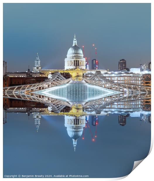 St Paul's Cathedral & The Millennium Bridge Reflection  Print by Benjamin Brewty