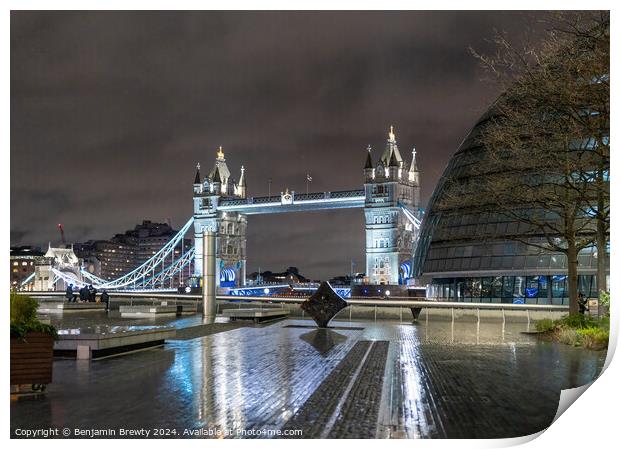 Tower Bridge At Night  Print by Benjamin Brewty