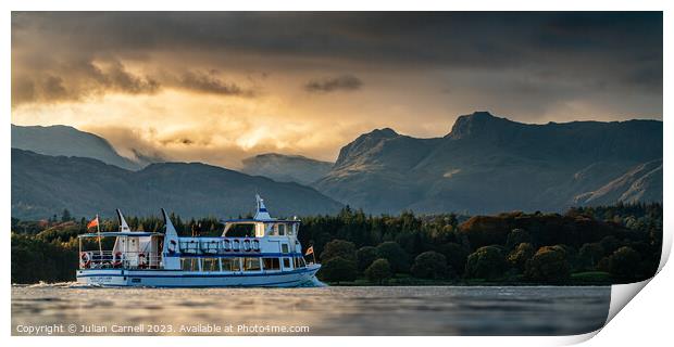 Windermere Lake Cruise Langdale Pikes with dramati Print by Julian Carnell