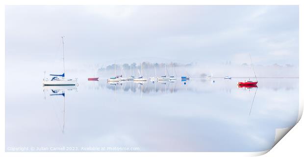 Windermere sailing boats in the mist Print by Julian Carnell