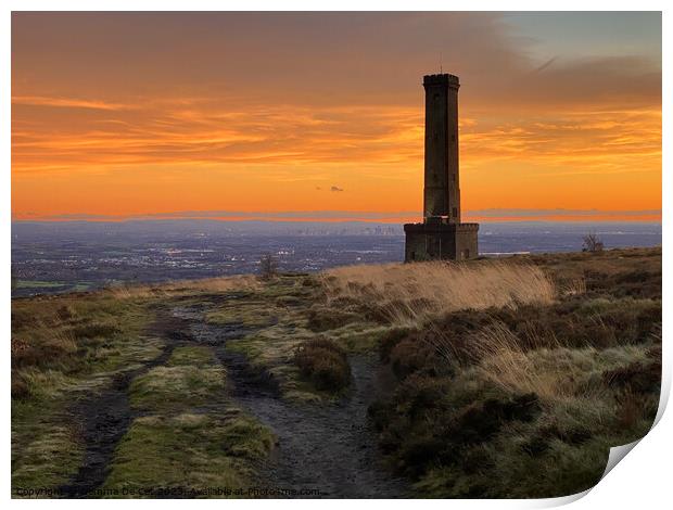 Sunset at Peel Tower, Holcombe Moor Print by Gemma De Cet