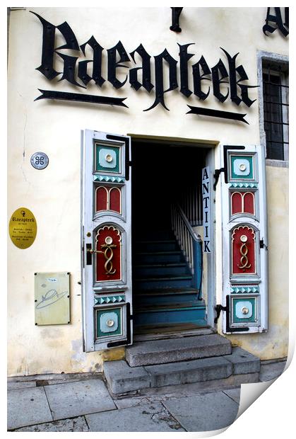 Entrance of the Raeapteek (town council chemist's) in Tallinn, E Print by Fabrizio Troiani