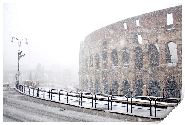 The Colosseum under heavy snow Print by Fabrizio Troiani