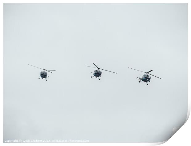 Three helicopters flying. Print by Cristi Croitoru