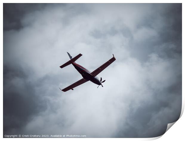 Turboprop airplane flaying Print by Cristi Croitoru