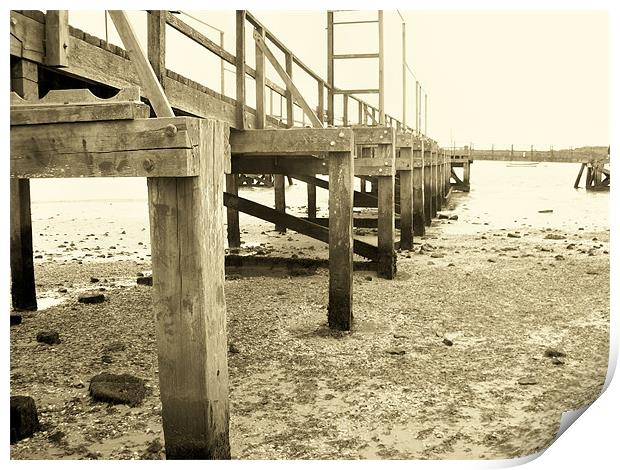 Sepia wooden pier Print by Dorianne Austin