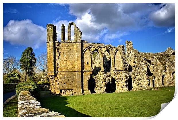 Serene ruins of Easby Abbey Print by Steve Smith