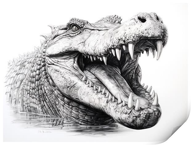 Saltwater Crocodile Drawing Print by Steve Smith