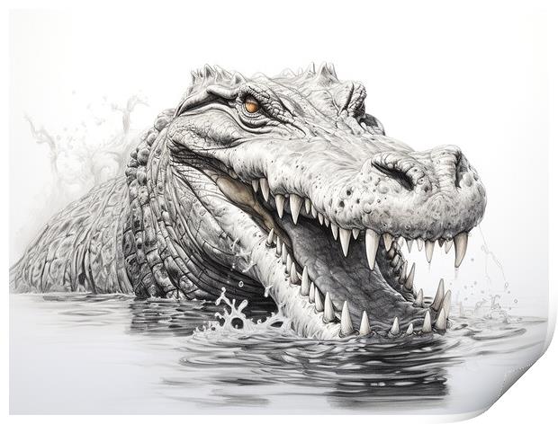 Saltwater Crocodile Drawing Print by Steve Smith