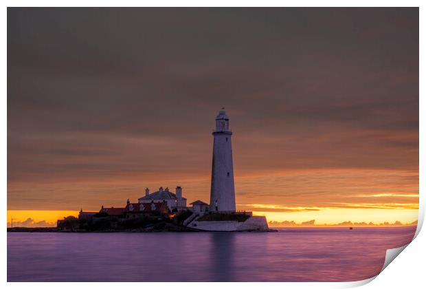 St Marys Lighthouse Sunrise Print by Steve Smith