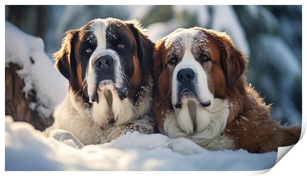 St Bernard Dogs Print by Steve Smith