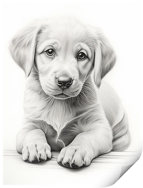 Pencil Drawing Golden Labrador Puppy Print by Steve Smith