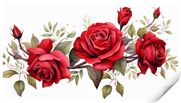 Watercolour Red Roses Print by Steve Smith