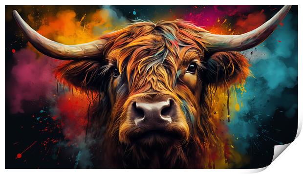 Highland Cow Colour Splash Print by Steve Smith