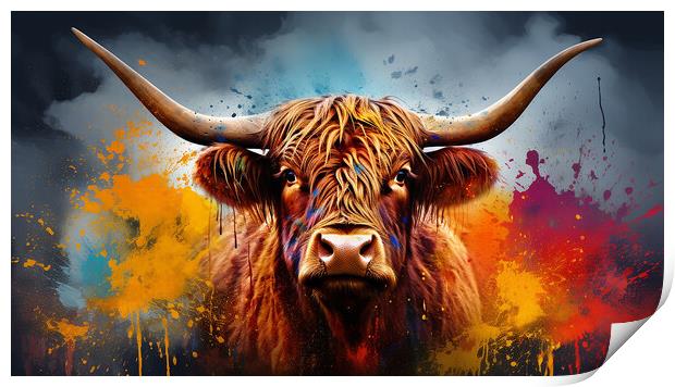 Highland Cow Colour Splash Print by Steve Smith