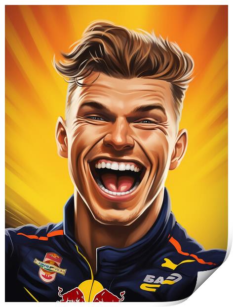 Caricature of Max Verstappen Print by Steve Smith