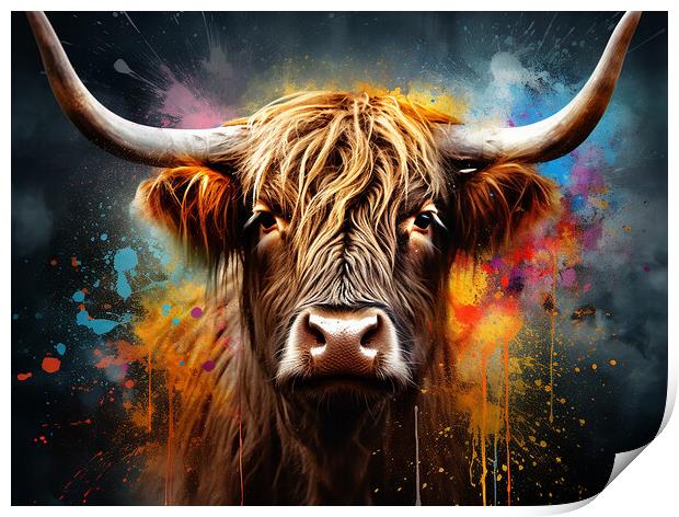 Highland Cow Colour Splash Print by Steve Smith