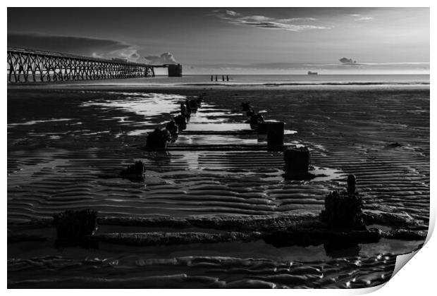 Steetley Pier Black And White Print by Steve Smith