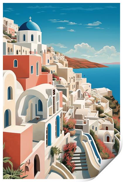 Vintage Travel Poster Santorini Print by Steve Smith