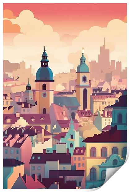 Vintage Travel Poster Prague Print by Steve Smith