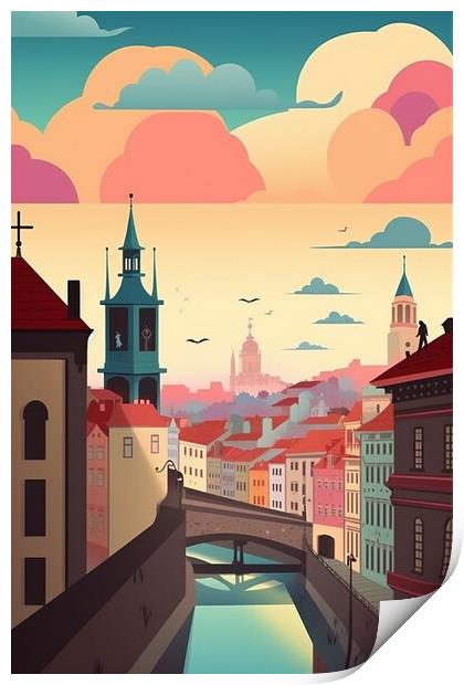 Vintage Travel Poster Prague Print by Steve Smith