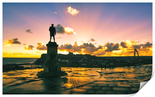 Captain Cook Statue Whitby Print by Tim Hill