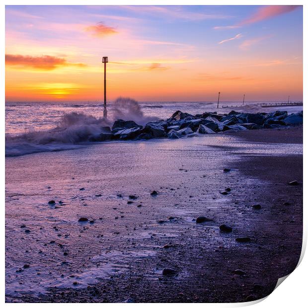 Sunrise Waves at Withernsea Beach Print by Tim Hill