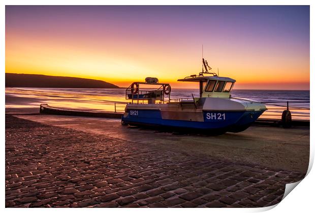 Filey fishing boat ramp at sunrise Print by Tim Hill