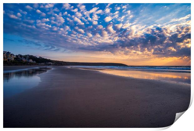 Cloudy sunrise over Filey Beach Print by Tim Hill