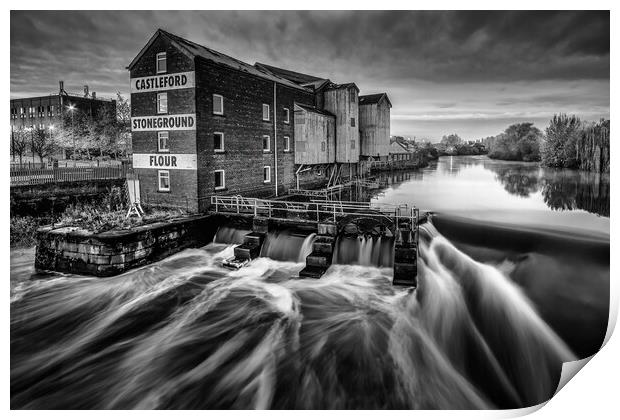 Castleford Weir Black and White Print by Tim Hill