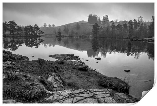 Tarn Hows Black and White Print by Tim Hill