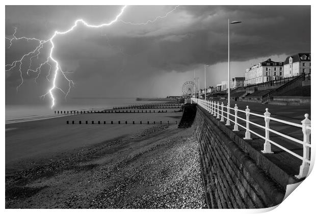 Lightning Strikes Bridlington Beach Print by Tim Hill