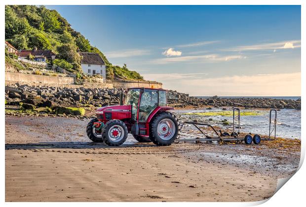 Runswick Bay Beach Tractor Print by Tim Hill