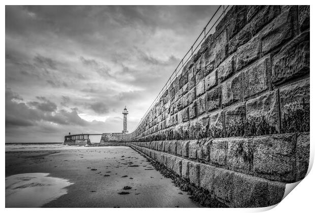 Moody Whitby Pier in Monochrome Print by Tim Hill