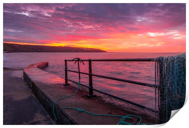 Filey Brigg Sunrise from Filey Boat Ramp Print by Tim Hill