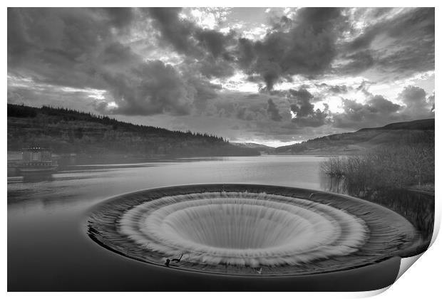 Ladybower Plughole Black and White Print by Tim Hill