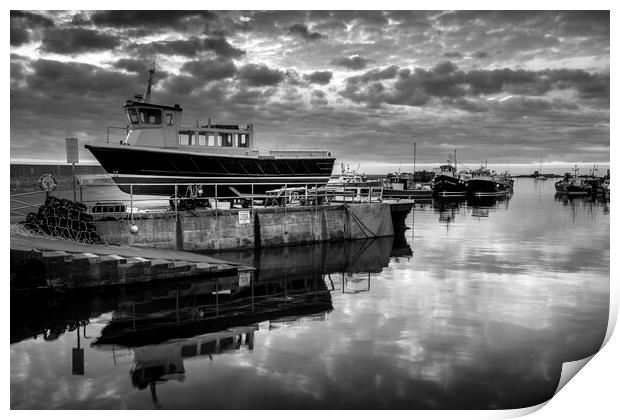 Seahouses Harbour Black and White Print by Tim Hill