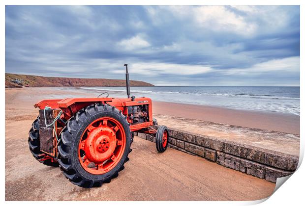 Filey Nuffield Beach Tractor Print by Tim Hill