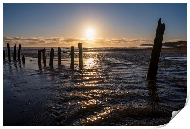 A Glowing Dawn in Sandsend Print by Tim Hill