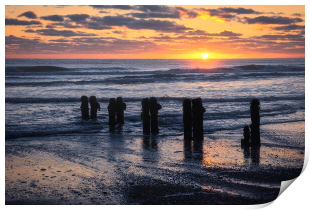 Silhouette of Sandsend Sunrise Print by Tim Hill