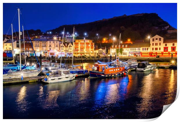Scarborough Harbour at Blue Hour Print by Tim Hill