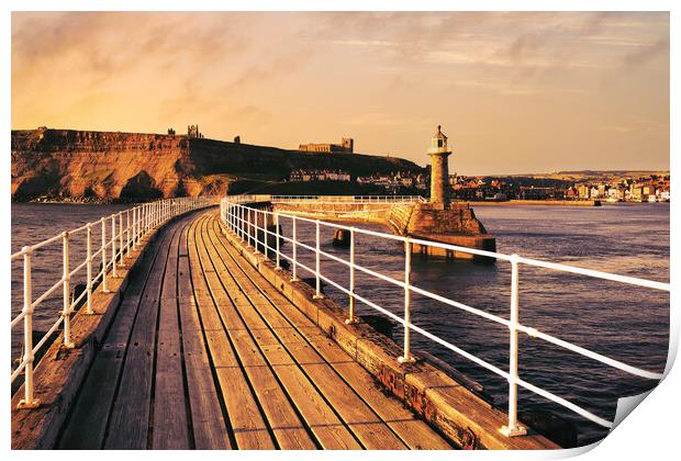 Whitby East Pier Extension at Sunrise Print by Tim Hill